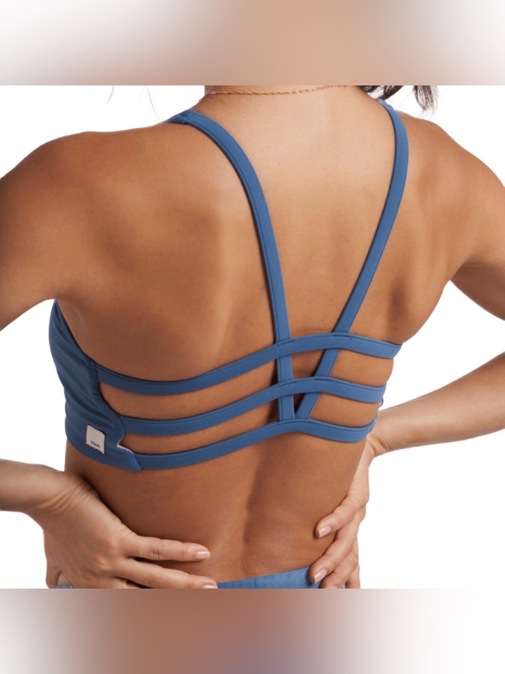 Vuori Strappy Back Sports Bra in Slate Blue
